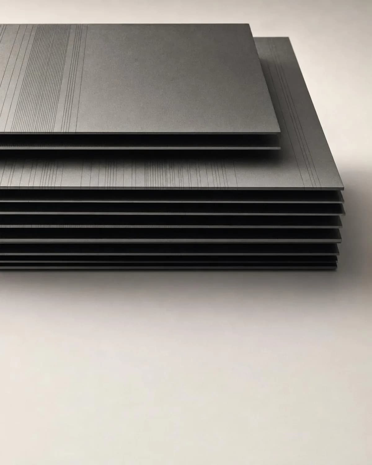 Memory layer engineering — abstract graphite memory strata with precise horizontal lanes on warm bone paper